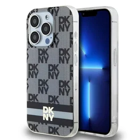 DKNY IML rūtainais mono raksts un drukātas svītras Magnētiskais viedtālruņa apvalks iPhone 15 Pro Max - melna