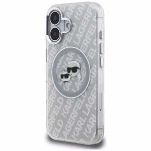 Karl Lagerfeld IML Glitter Karl & Choupette Heads Logo MagSafe iPhone 16 Case - Gray