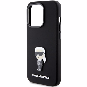 Karl Lagerfeld Silikona Ikonik Metal Pin apvalks viedtālrunim iPhone 15 Pro - melns