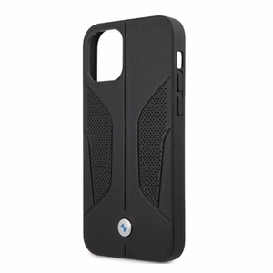 BMW ādas apvalks ar perforētām malām iPhone 12 Pro Max - melns