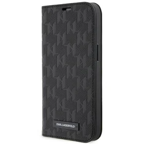 KARL LAGERFELD KLBKP14SSAKLPK IPHONE 14/15/13 6.1 "GRĀMATIŅAS TIPA MACIŅŠ MELNS / MELNS SAFFIANO MONOGRAM