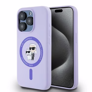 Karl Lagerfeld silikona Karl&Choupette galvu gredzens Magnētiskais viedtālruņa apvalks iPhone 15 Pro - Violets