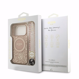 Guess IML Flowers Allover Strap MagSafe maciņš Apple iPhone 18 Pro, rozā