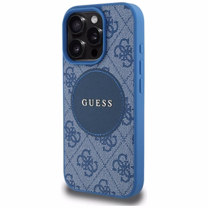 Guess 4G Circle Classic Logo Magnētiskais viedtālruņa apvalks iPhone 16 Pro Max - zils