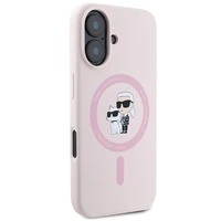 Karl Lagerfeld silikona viedtālruņa apvalks Karl&Choupette Heads Ring Magnētiskais iPhone 16 - rozā