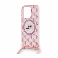Karl Lagerfeld IML Crossbody Monogram Karl & Choupette Head Magnētiskais viedtālruņa apvalks iPhone 15 Pro - rozā