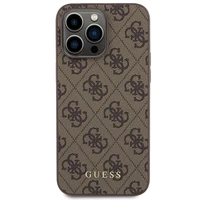 Guess 4G Metal Gold Logo viedtālruņa apvalks iPhone 15 Pro Max - brūna