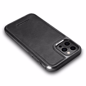 iCarer ādas vaska apvalks pārklāts ar dabīgu ādu iPhone 12 Pro Max melns (ALI1206-BK)