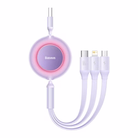 Baseus Bright Mirror 3, USB 3-in-1 kabelis micro USB / USB-C / Lightning 66W / 2A 1,1 m (violets)