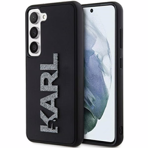 Karl Lagerfeld 3D Gumijas Mirdzošs Logotips viedtālruņa apvalks Samsung Galaxy S23 - melns