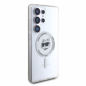 Karl Lagerfeld pogu Choupette Head izdrukātais logotips Magnētiskais viedtālruņa apvalks Samsung Galaxy S25 Ultra balts