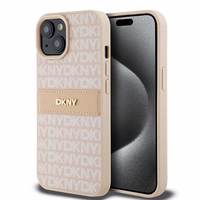 DKNY Ādas mono svītra un metāla logotips viedtālruņa apvalks iPhone 15 / 14 / 13 - rozā