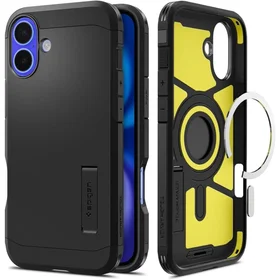 Spigen Tough Armor Magnētiskais apvalks ar statīvu iPhone 16 - melns