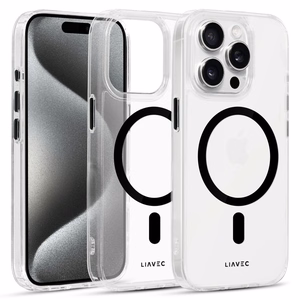 Liavec Spīdīgs Magnētiskais Caurspīdīgs viedtālruņa apvalks Iphone 15 melna