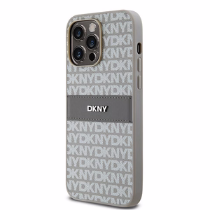 DKNY ādas mono svītra un metāla logotips viedtālruņa apvalks iPhone 14 Pro - bēšs