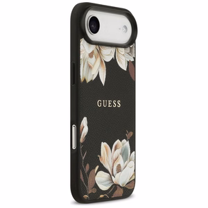 Guess Grained Flowers Classic Logo MagSafe viedtālruņa apvalks iPhone Air - melns