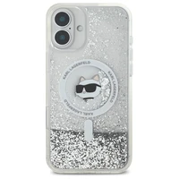 Karl Lagerfeld Liquid Glitter Choupette Head Magnētiskais viedtālruņa apvalks iPhone 16 - caurspīdīgs