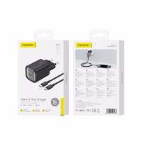 FONENG sienas lādētājs EU71 PD 30W 1xUSB-C + 1xUSB QC3.0 + kabelis USB-C - USB-C melns