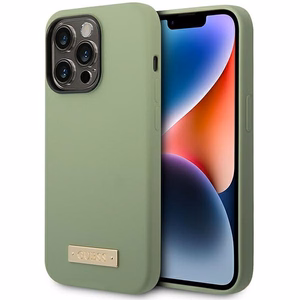 Guess silikona logotipa plāksnes vāciņš MagSafe viedtālrunim iPhone 14 Pro Max – zaļš