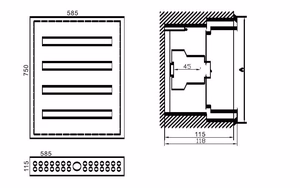 MCB kaste TIBOX 585x750x115mm; 4x24P, iebūvējamā, iekštelpām