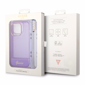 Viedtālruņa apvalks Guess GUHCP14LHGCOHU iPhone 14 Pro 6.1 violets caurspīdīgā pērļu siksna