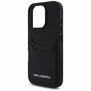 Karl Lagerfeld HC Grained PU Cardslot Metal Elong iPhone 16 Pro Case - Black