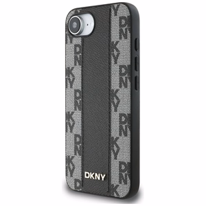 DKNY ādas rūtainais mono raksts Magnētiskais iPhone 16e viedtālruņa apvalks - melns