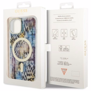 Guess Leopard Magnētiskais viedtālruņa apvalks iPhone 14 - zila