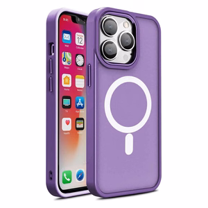 Magnētiskais krāsains matēts viedtālruņa apvalks iPhone 15 Plus - violeta