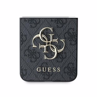 Guess Ādas 4G Metāla Logotips Viedtālruņa apvalks Samsung Galaxy Z Flip 6 - Melna