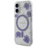 Guess Resin Flowers Glitter MagSafe iPhone 16 viedtālruņa apvalks (m) - violets