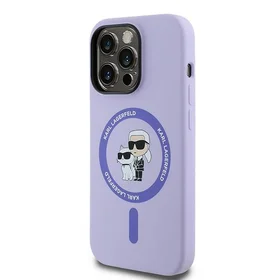 Karl Lagerfeld HC Magnētiskais silikona Karl&Choupette galvu gredzens viedtālruņa apvalks iPhone 14 Pro - Violets