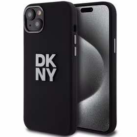 DKNY Šķidrs silikona metāla logotips viedtālruņa apvalks iPhone 15/14/13 - melns