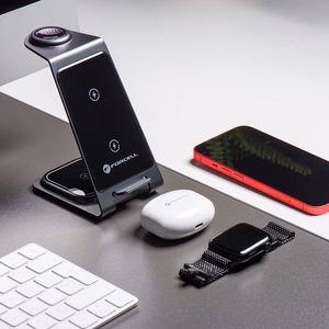 Forcell F-ENERGY Simply Charge 3in1 alumīnijs saderīgs ar Apple Watch un Samsung Watch pelēks