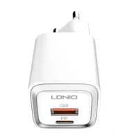 LDNIO A2318M sienas lādētājs USB, USB-C + USB-C - Lightning kabelis