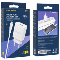 Borofone Sienas lādētājs BN1 Innovative - USB - 2,1A ar USB uz Type C balts