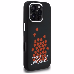 Karl Lagerfeld silikona maciņš ar sirds logotipu MagSafe iPhone 16 Pro - melns