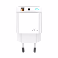 JELLICO sienas lādētājs EU11 PD 20W 1xUSB-C + 1xUSB QC3.0 + kabelis USB-C - Lightning Balts