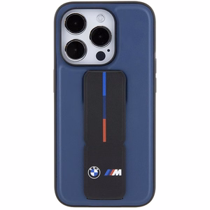 BMW M ar statīvu divkrāsu viedtālruņa apvalks iPhone 15 Pro - tumši zils