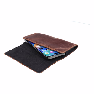 ROYAL Crazy Horse universal horizontal leather belt holster size L for IPHONE 12 / 12 PRO / 13 / 13 PRO / 14 / 14 PRO / SAMSUNG S10 / S20 / S21 / A40 / HUAWEI P8 LITE / P30 / P40 / P9 LITE brown