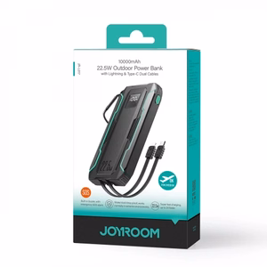 Portatīvais lādētājs Joyroom JR-L017 melns 10000mAh 22.5W (PD / QC3.0) + integrēts 2in1 kabelis
