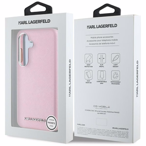Karl Lagerfeld Saffiano Pilnībā Apvīts Pagarināts Metāla Logotips Magnētiskais viedtālruņa apvalks Samsung Galaxy S25 - rozā