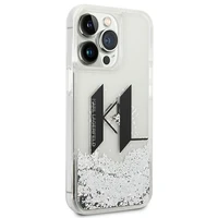 Karl Lagerfeld Liquid Glitter Big KL viedtālruņa apvalks iPhone 14 Pro - sudraba