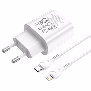 Lādētājs Hoco N22 25W USB-C + USB-C uz Lightning kabelis 1.0m, balts