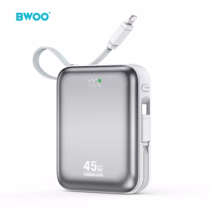 BWOO Внешний аккумулятор P77 45W 10000 мАч с кабелем USB-C и Lightning серый