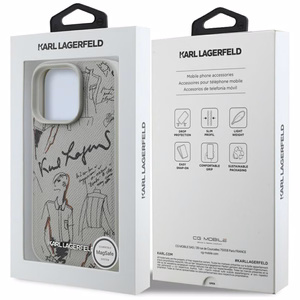 Karl Lagerfeld Grained Pattern & Logo MagSafe Case for iPhone 16 Pro - Gray