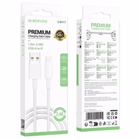 USB kabelis Borofone BX117 USB-A uz Lightning 1,0 m, balts