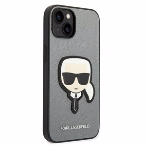 Karl Lagerfeld Saffiano Karla Galvas Plāksteris apvalks iPhone 14 - sudraba