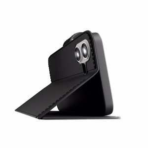 Puro Wallet Stand case for iPhone 17 made of eco-leather, with a flap, wallet and stand function - black