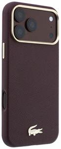 Bordo Lacoste Champs Elysees PU ādas MagSafe vāciņš ar zelta logotipu Apple iPhone 18 Pro